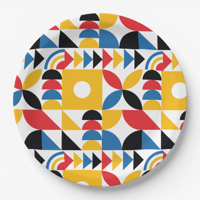 Bauhaus Inspired Contemporary Mid Century Paper Plate (Front)