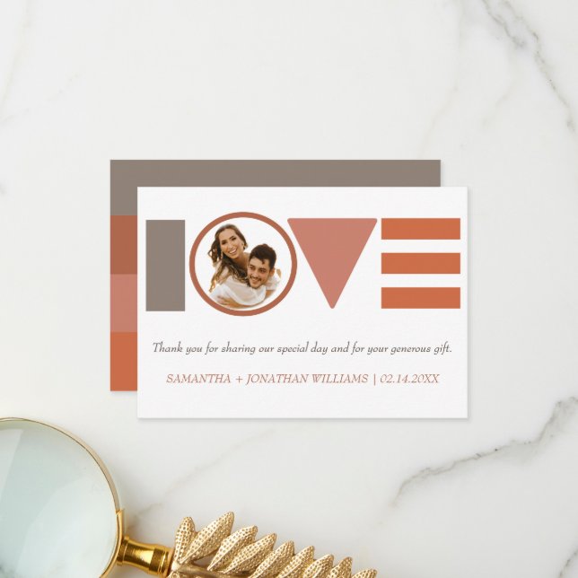 Bauhaus Love Striped Photo Wedding Thank You Card (Front/Back In Situ)
