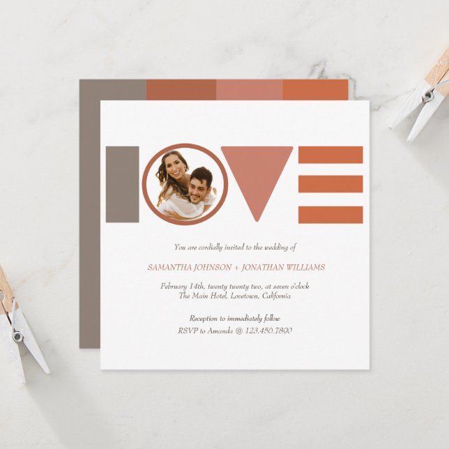 Bauhaus Love Striped Square Wedding  Invitation (Front/Back In Situ)