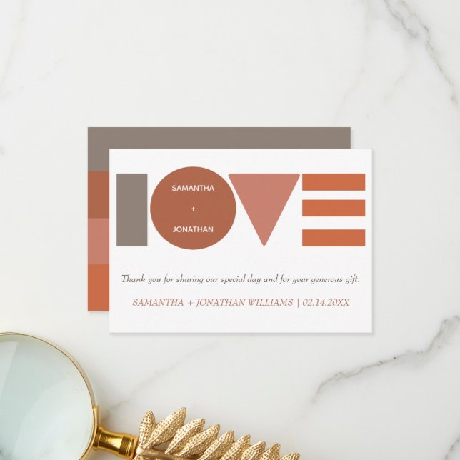 Bauhaus Love Striped Wedding  Thank You Card (Front/Back In Situ)
