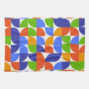 Bauhaus Mid Century Pattern Blue, Orange, Green  Tea Towel