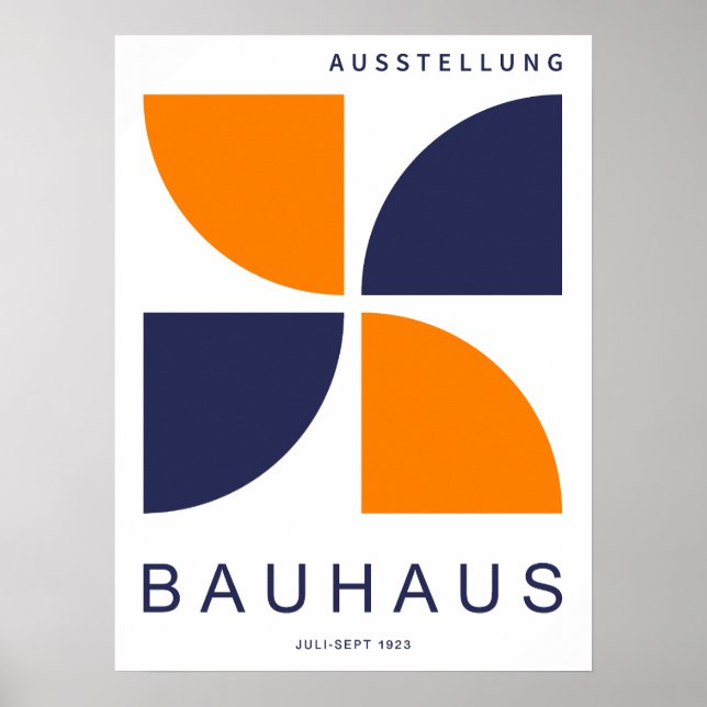 Bauhaus Orange Navy Geometric Quarter Circle Poster (Front)