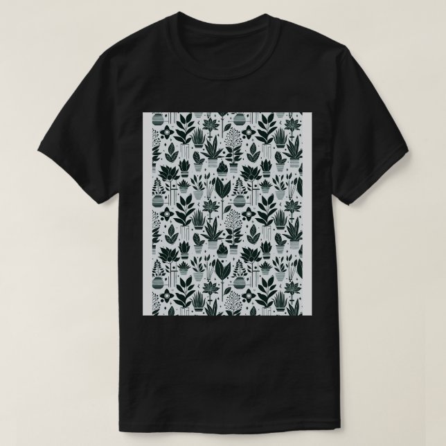 Bauhaus Plant Pattern Green T-Shirt (Design Front)