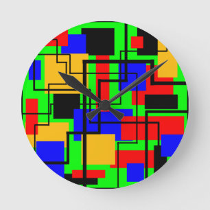 Bauhaus Rectangles and Lines Round Clock