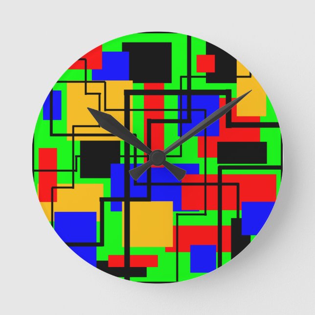 Bauhaus Rectangles and Lines Round Clock (Front)