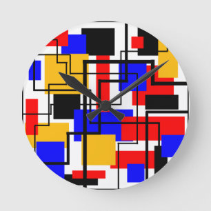 Bauhaus Rectangles and Lines - White Round Clock