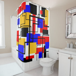 Bauhaus Rectangles and Lines - White  Shower Curtain