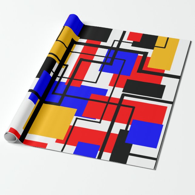 Bauhaus Rectangles and Lines - White Wrapping Paper (Unrolled)