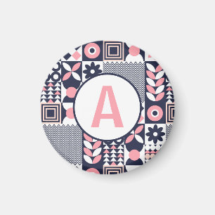 Bauhaus Retro Floral Geometric Name Alphabet Magnet