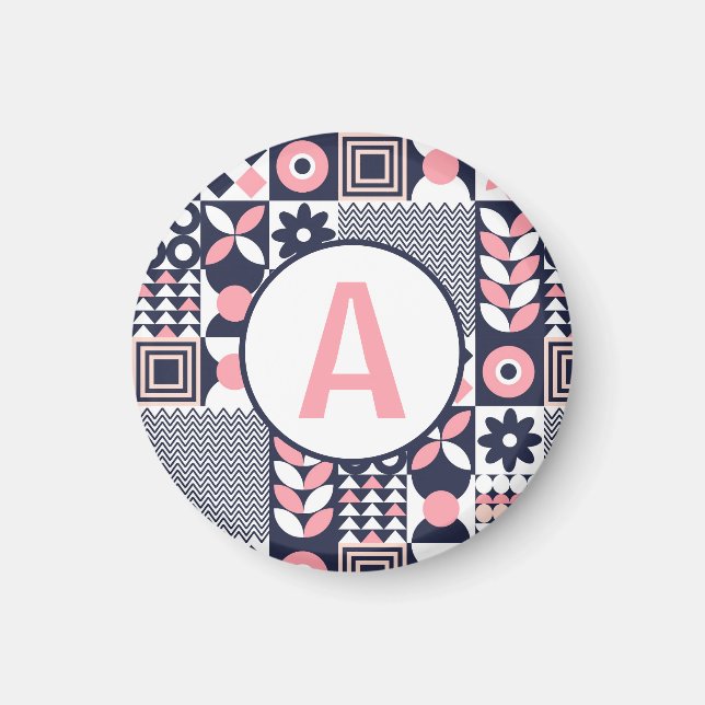 Bauhaus Retro Floral Geometric Name Alphabet Magnet (Front)