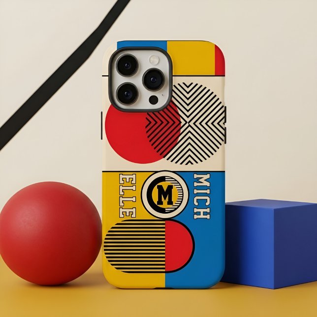 Bauhaus Retro Geometric Custom Monogram Name Case-Mate iPhone Case (Creator Uploaded)