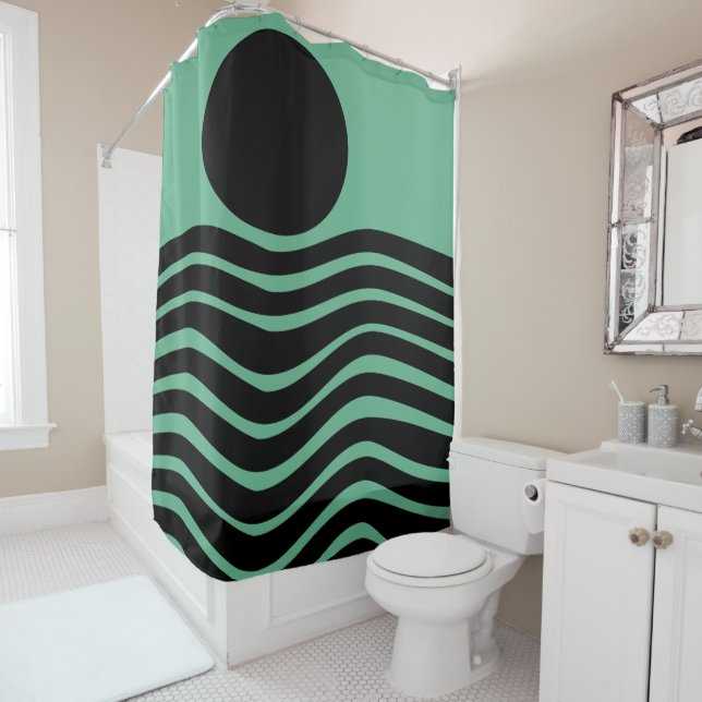 Bauhaus Seafoam Green Abstract Shower Curtain (In Situ)