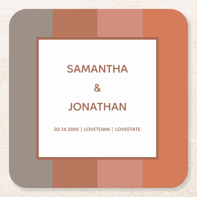 Bauhaus Striped Custom Wedding Square Paper Coaster (Front)