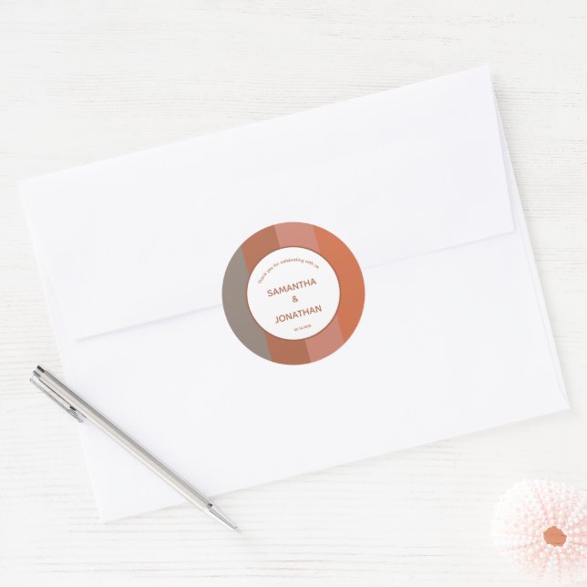 Bauhaus Striped Custom Wedding Thank You Classic Round Sticker (Envelope)