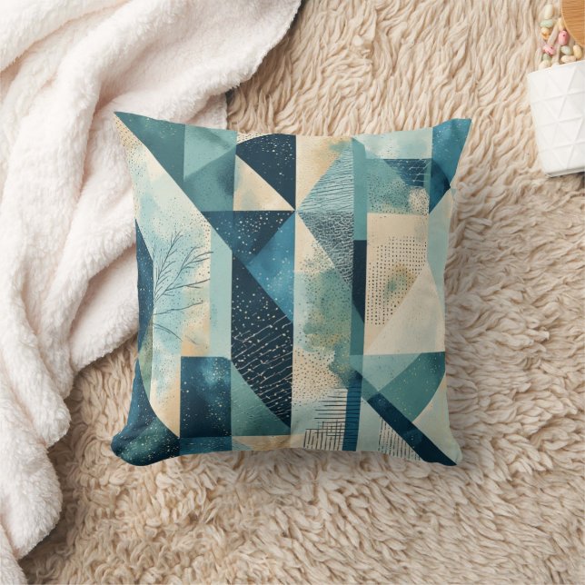 Bauhaus Style Geometric Sage and Blue Lumbar Cushion (Blanket)