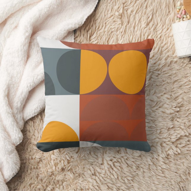 Bauhaus Style Grey, Gold, Brown, Teal Cushion (Blanket)