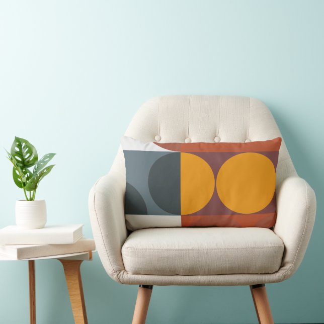 Bauhaus Style Grey, Gold, Brown, Teal Lumbar Cushion (Chair)