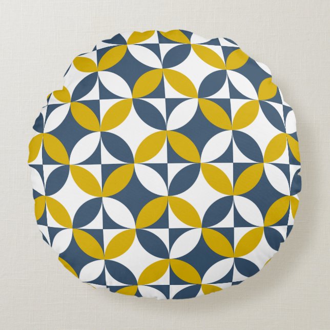 Bauhaus Style Mid Century Geometric Circles  Round Cushion (Front)