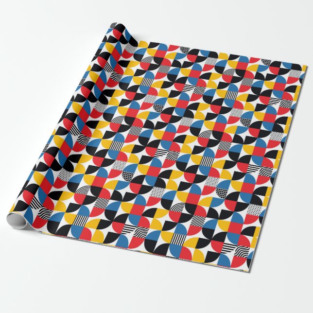 Bauhaus Style Retro Geometric Art Wrapping Paper (Unrolled)
