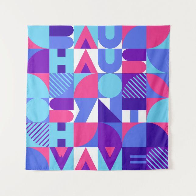 Bauhaus Synthwave #3 (pink-blue) — abstract poster Tapestry (Front)