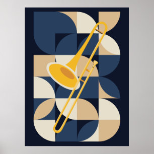 Bauhaus Trombone Art Geometric Brass Instrument Poster