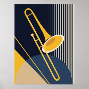 Bauhaus Trombone Mid-Century Modern Jazz Poster