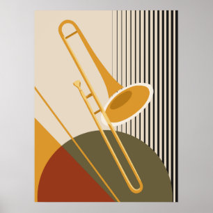 Bauhaus Trombone Mid-Century Modern Jazz Poster