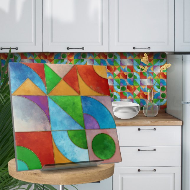 Bauhaus Watercolor geometric abstract N1 Ceramic Tile (Creator Uploaded)