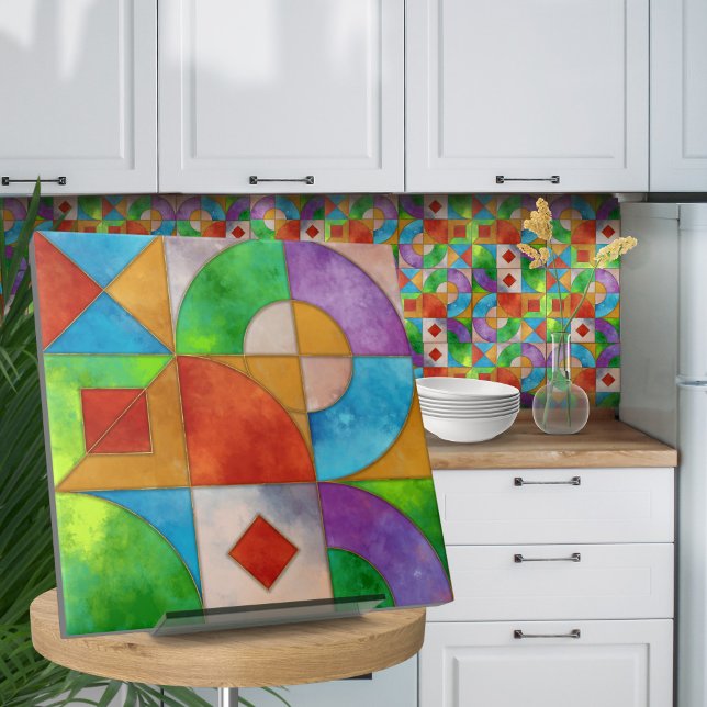 Bauhaus Watercolor geometric abstract N2 Ceramic Tile (Creator Uploaded)