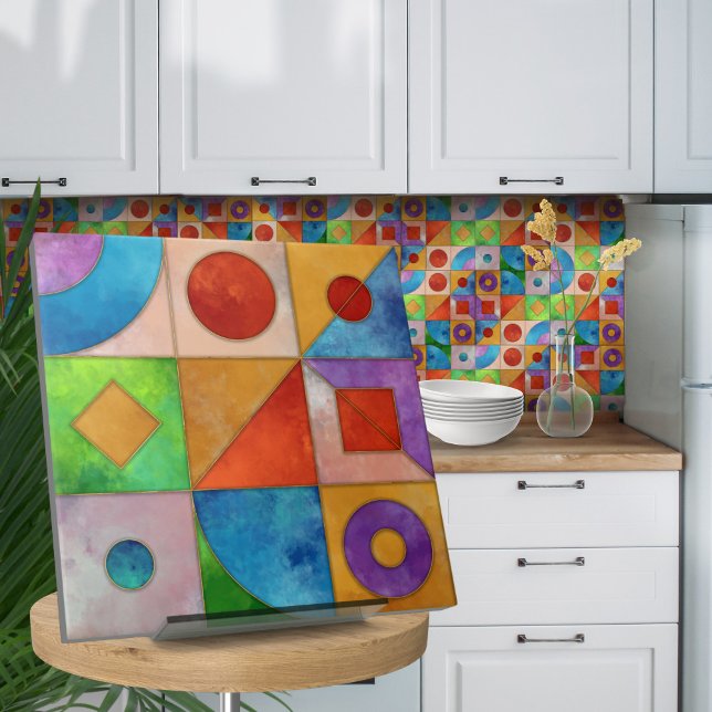 Bauhaus Watercolor geometric abstract N3 Ceramic Tile (Creator Uploaded)