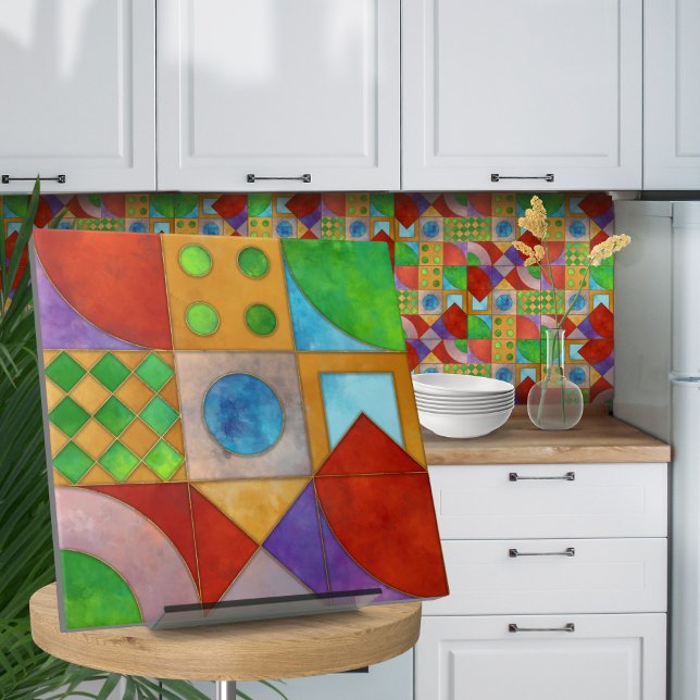 Bauhaus Watercolor geometric abstract N4 Ceramic Tile (Creator Uploaded)