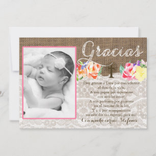 Bautismo Baptism thank you for Girl in Spanish Card