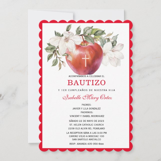 Bautismo y Primer Cumpleaños de Manzan Invitations (Front)