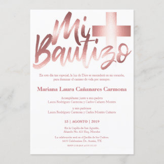 Bautizo Baptism Spanish Language Faux ROSE GOLD Invitation