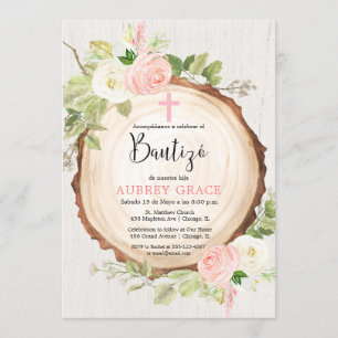 Bautizo baptism spanish language rustic girl invitation