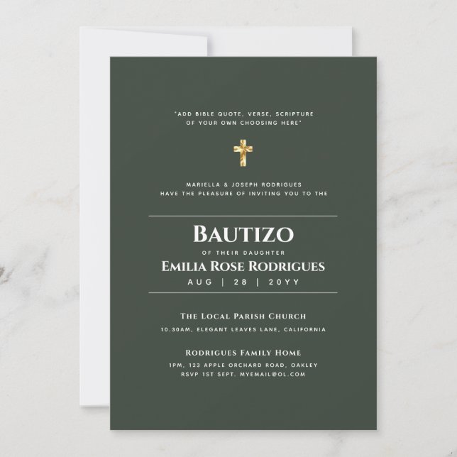 Bautizo Español Bilingüe Modern Elegant Ingles Invitation (Front)