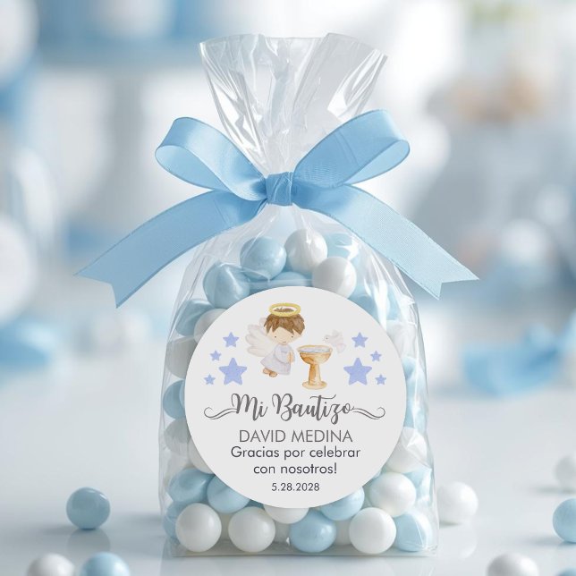 Bautizo in spanish Cute Baptism Christening Favour Classic Round Sticker (Creator Uploaded)