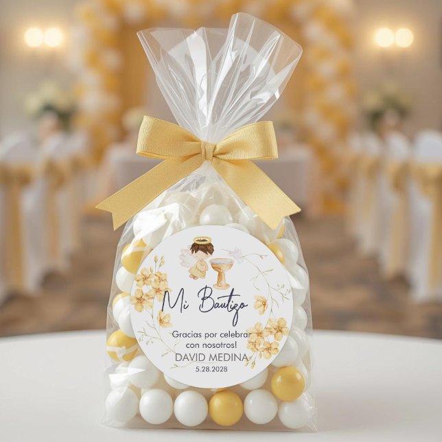 Bautizo in spanish Cute Baptism Christening Favour Classic Round Sticker (Creator Uploaded)