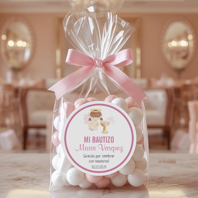 Bautizo in spanish Cute Baptism Christening Favour Classic Round Sticker (Creator Uploaded)