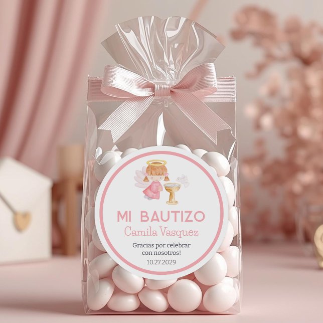 Bautizo in spanish Cute Baptism Christening Favour Classic Round Sticker (Creator Uploaded)