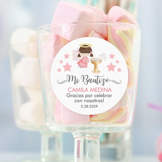 Bautizo in spanish Cute Baptism Christening Favour Classic Round Sticker (Creator Uploaded)