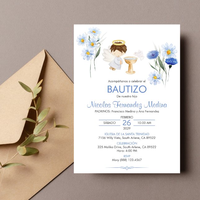 Bautizo Invitacion Angel Boy Cute Flowers Baptism Invitation (Creator Uploaded)
