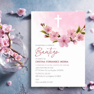 Bautizo Invitacion Baptism Japanese Pink Flowers Invitation
