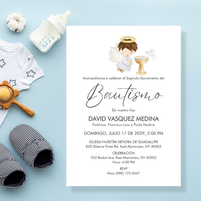 Bautizo Invitacion Cute BOY Angel  Simple Baptism Invitation (Creator Uploaded)