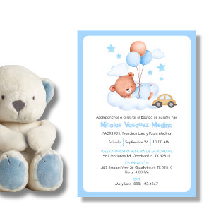 Bautizo Invitacion Cute Teddy Bear Boys Baptism Invitation