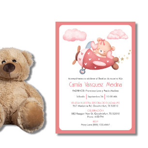 Bautizo Invitacion Cute Teddy Bear Girl Baptism Invitation