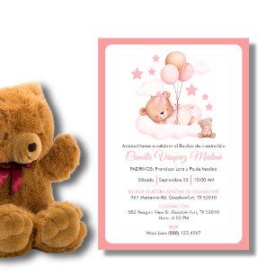 Bautizo Invitacion Cute Teddy Bear Girls Baptism Invitation