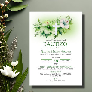 Bautizo Invitacion Elegant White Flowers Baptism Invitation