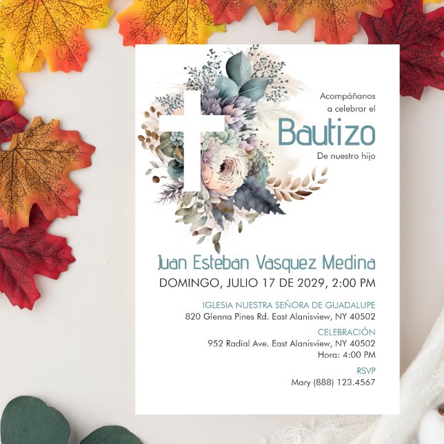 Bautizo Invitacion Elegant White Flowers Baptism Invitation (Creator Uploaded)