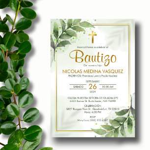 Bautizo Invitacion Greenery Religious Baptism Invitation